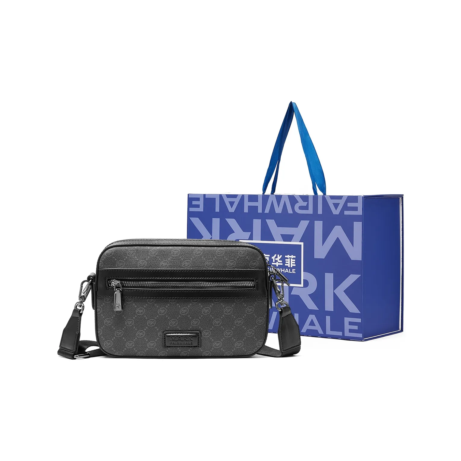FAIRWHALE PVC Men's Small Square Bag, Crossbody Bag Regular Men's Black