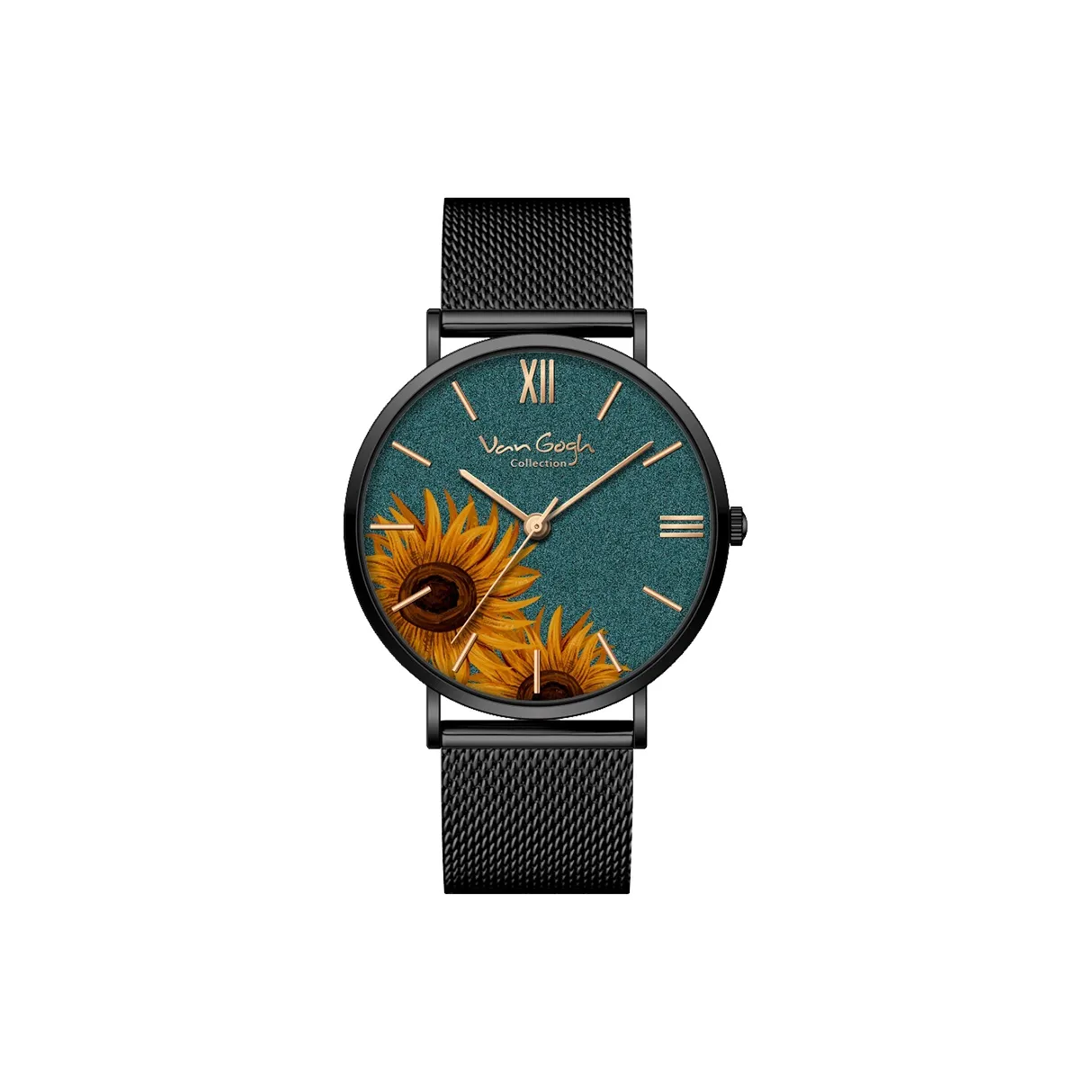 STRAVELING MUZEUM Европейские Американские часы Ван Гог Подсолнух Наручные часы Кварцевый механизм Синий циферблат Мужские часы Упаковка