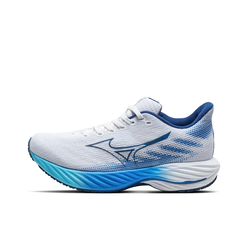 Mizuno Wave Rider 28 Устойчивые к истиранию Низкие Кроссовки для бега Мужские Белые и Синие
