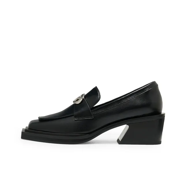Lost In Echo Commute Block Heel Platform Height Increasing Leather Shoes Loafers Women's Black