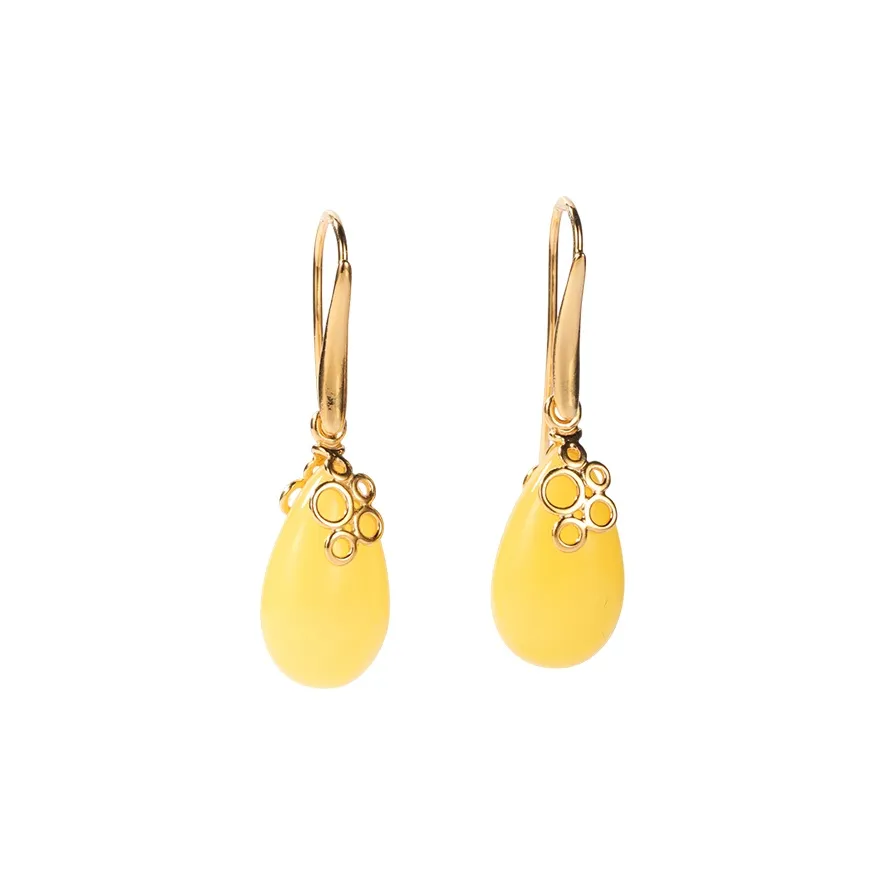 S&A S925 Silver With Engraving Amber Beeswax Hoop Earrings With Fine Jade Earring Women's