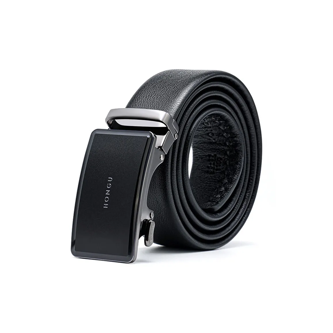 HONGU Cow Leather Belts Men's Pitch Black 3.5cm