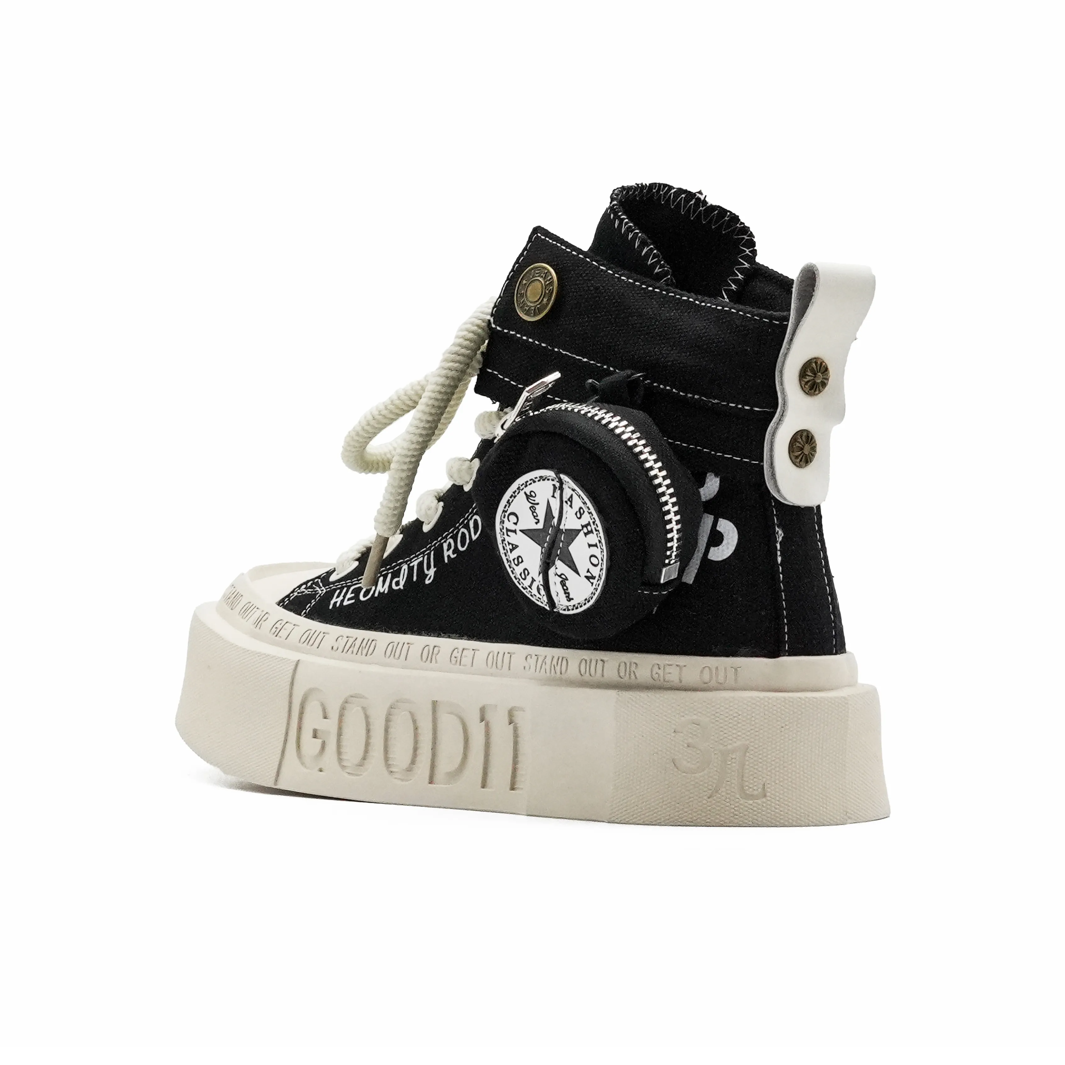 Little Sue Niche Design Platform Canvas Shoes Height Increasing Wear Resistant High Top Casual Shoes Women's Black