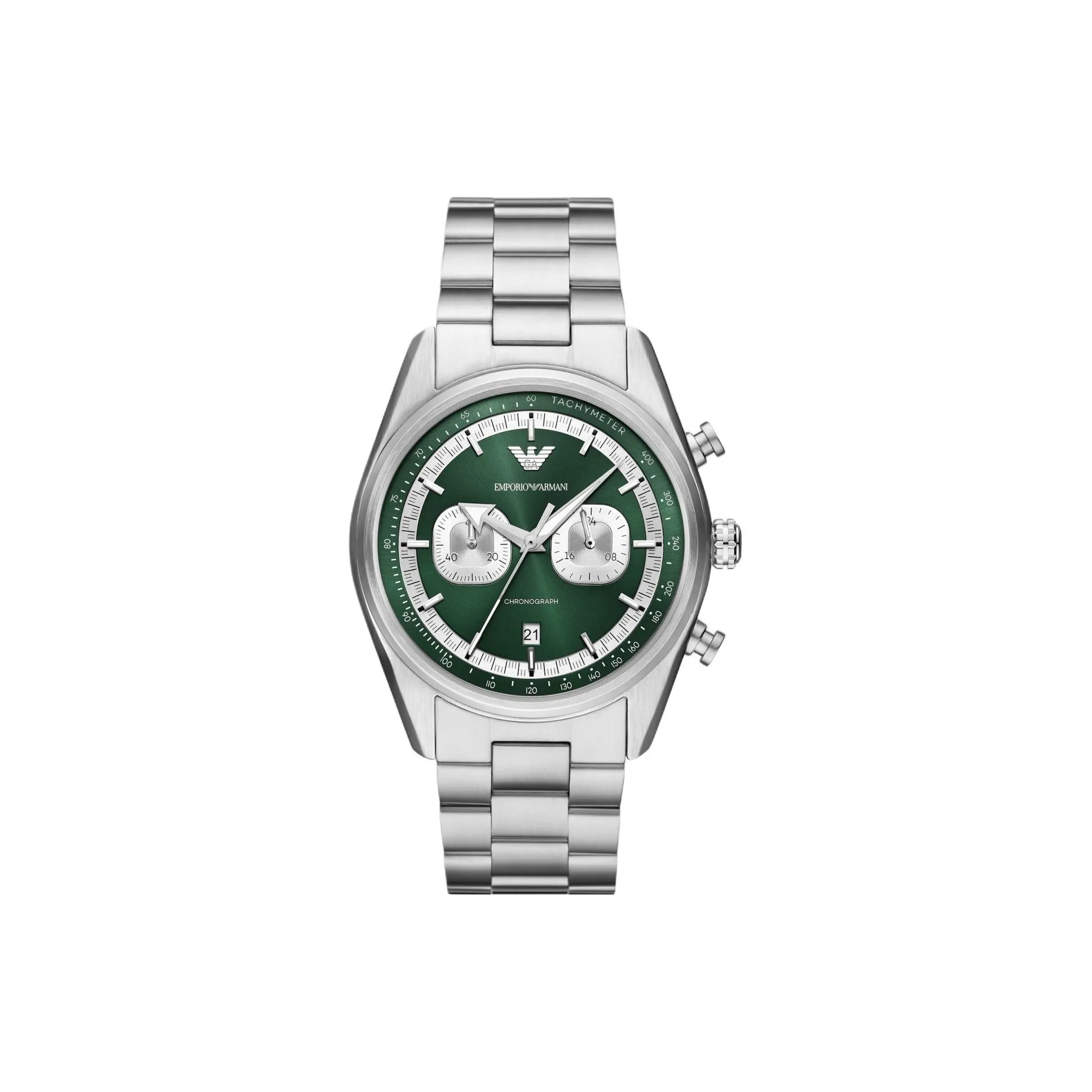 EMPORIO ARMANI Мужские часы Кварцевый механизм Ремешок из нержавеющей стали 42 мм Зеленый циферблат