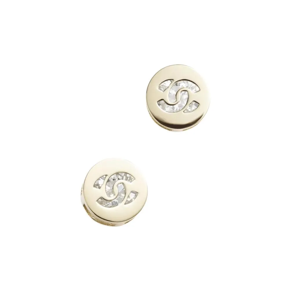 CHANEL Rhinestone Earrings Women's Gold