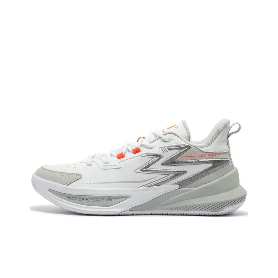 361° Big3 Team Шокабойнеры Устойчивые к истиранию Низкий Топ Баскетбольные кроссовки Мужские Белые Серые