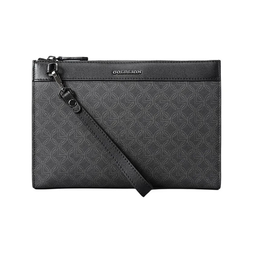 GOLDLION Top Grain Cow Leather With PVC Clutch Men's Black
