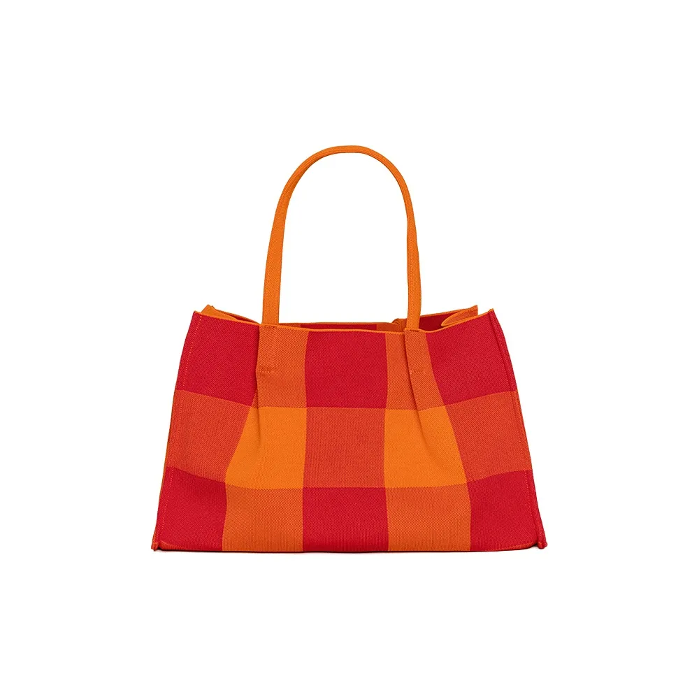 JC DAMO Eco Friendly Yarn Classic Tote Large Square Shoulder Bag Handbag Women's Red Orange/Black Camel/Blue Green