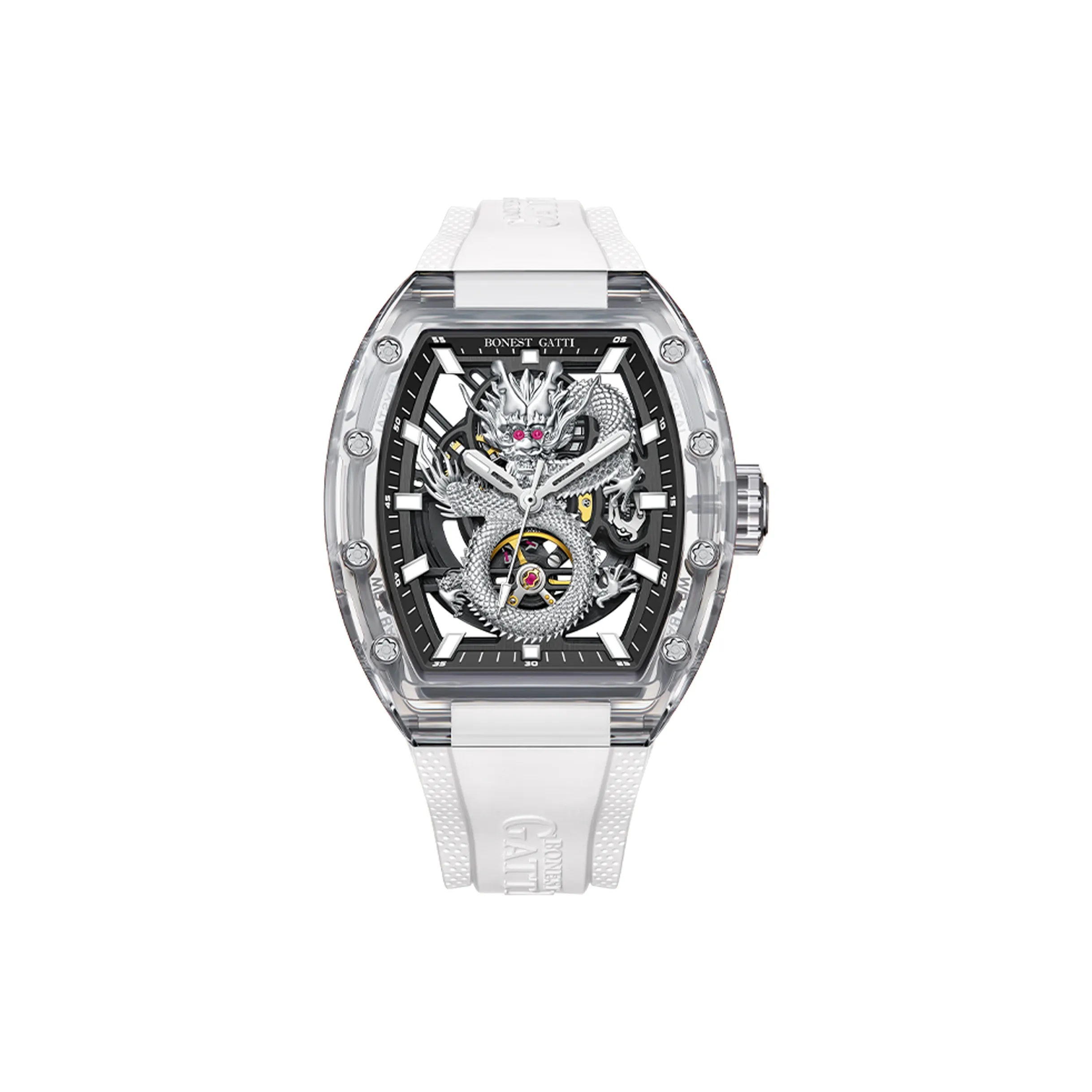 BONEST GATTI Automatic Mechanical Movement Rubber Strap Watch Men's Watches Black Dial