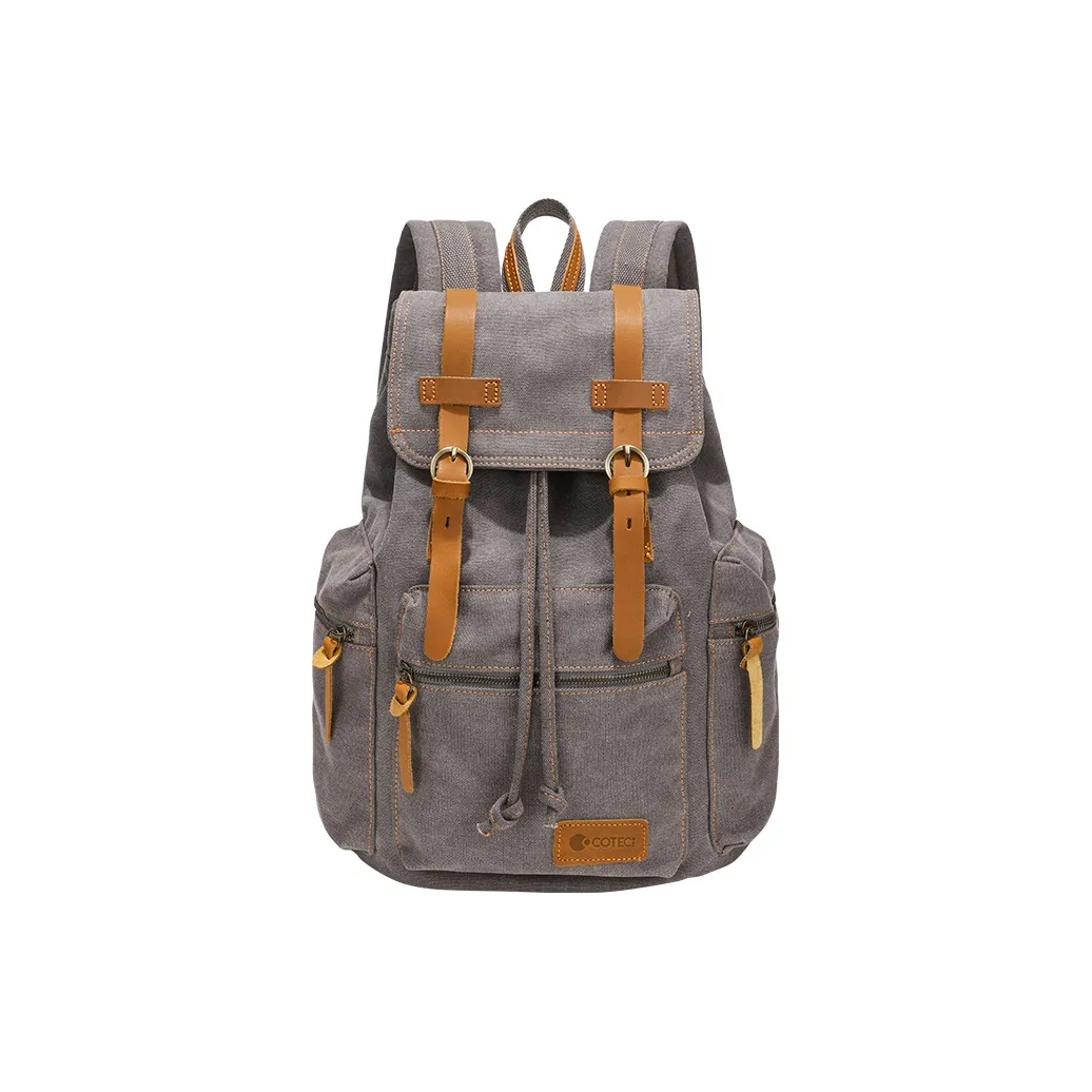 COTECi Crazy Horse Cow Leather, Washed Canvas Backpack Tubas Unisex Ink Gray/Gray/Coffee/Khaki