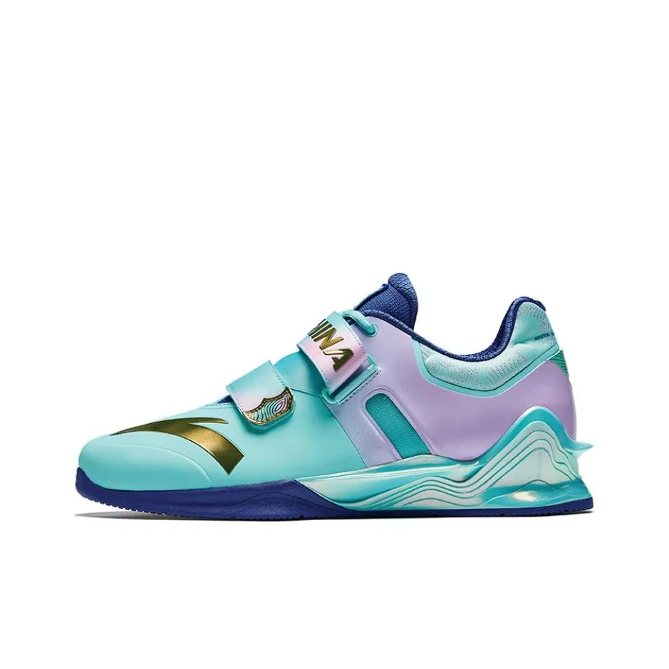 Anta Anti Slip Wear Resistant Low Top Weightlifting Shoes Men's Blue Pink Gold