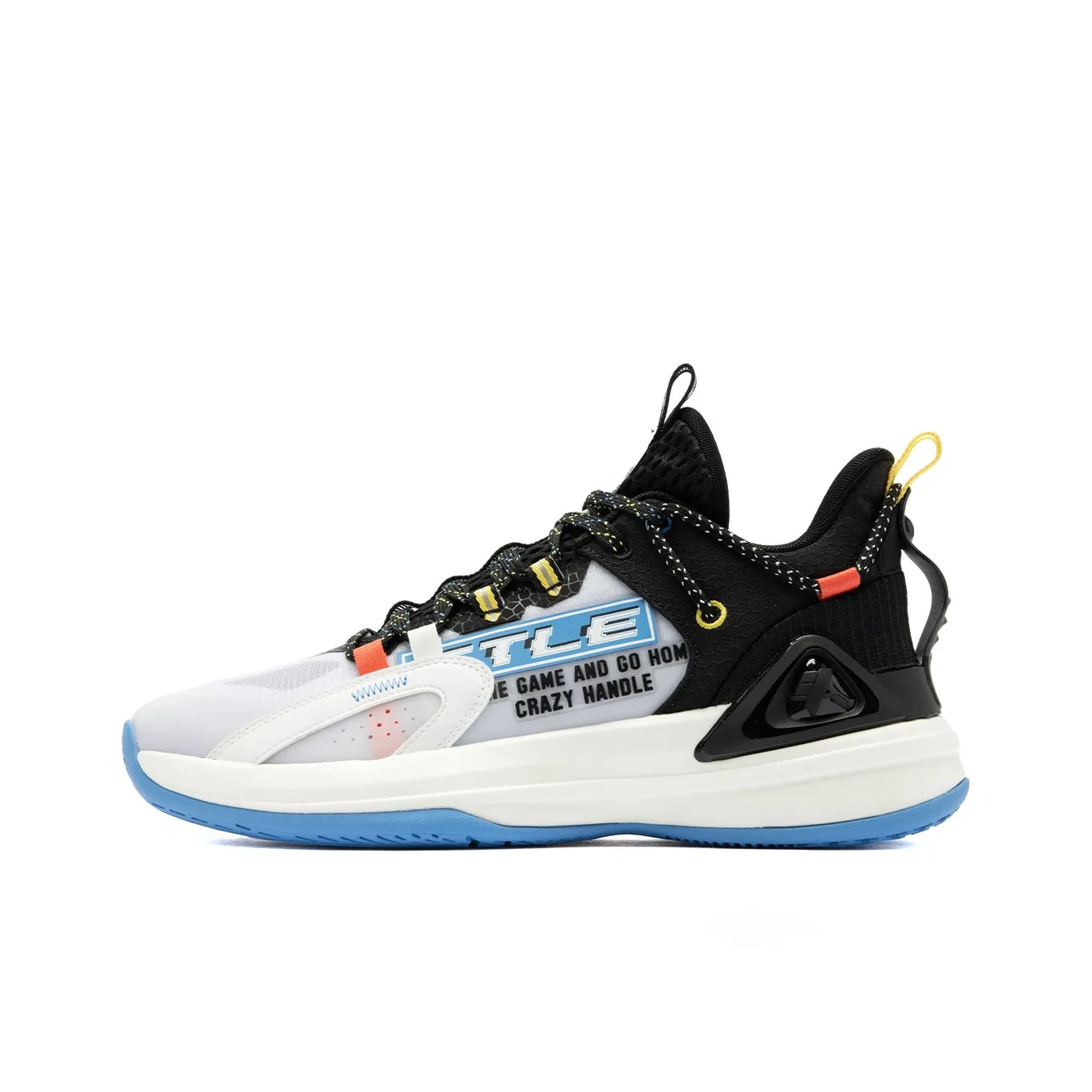 QIAODAN Uh huh Cushioning Wear Resistant Mid Top Performance Basketball Shoes Men's Black White Blue