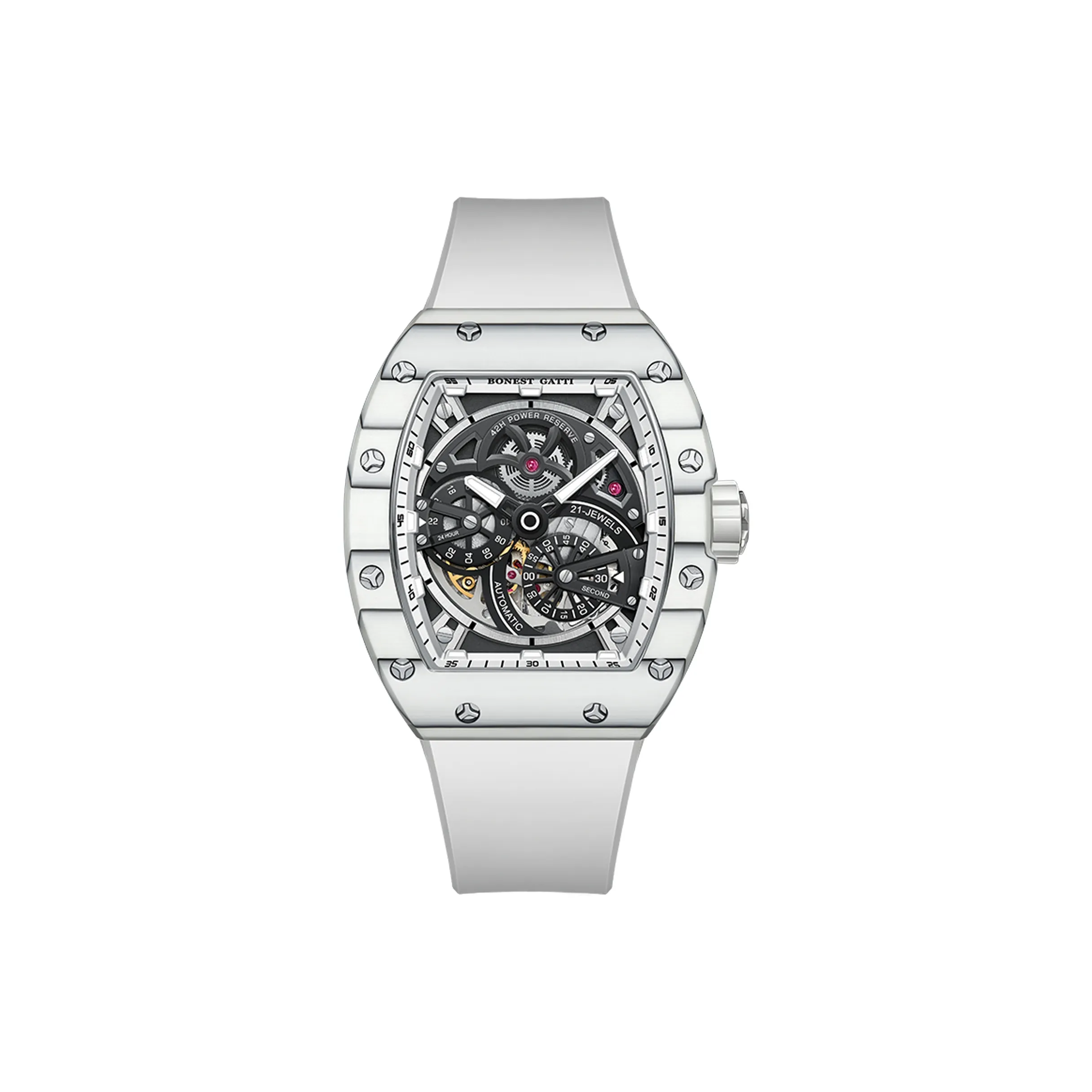 BONEST GATTI Automatic Mechanical Movement Rubber Strap Watch Men's Watches Black Dial
