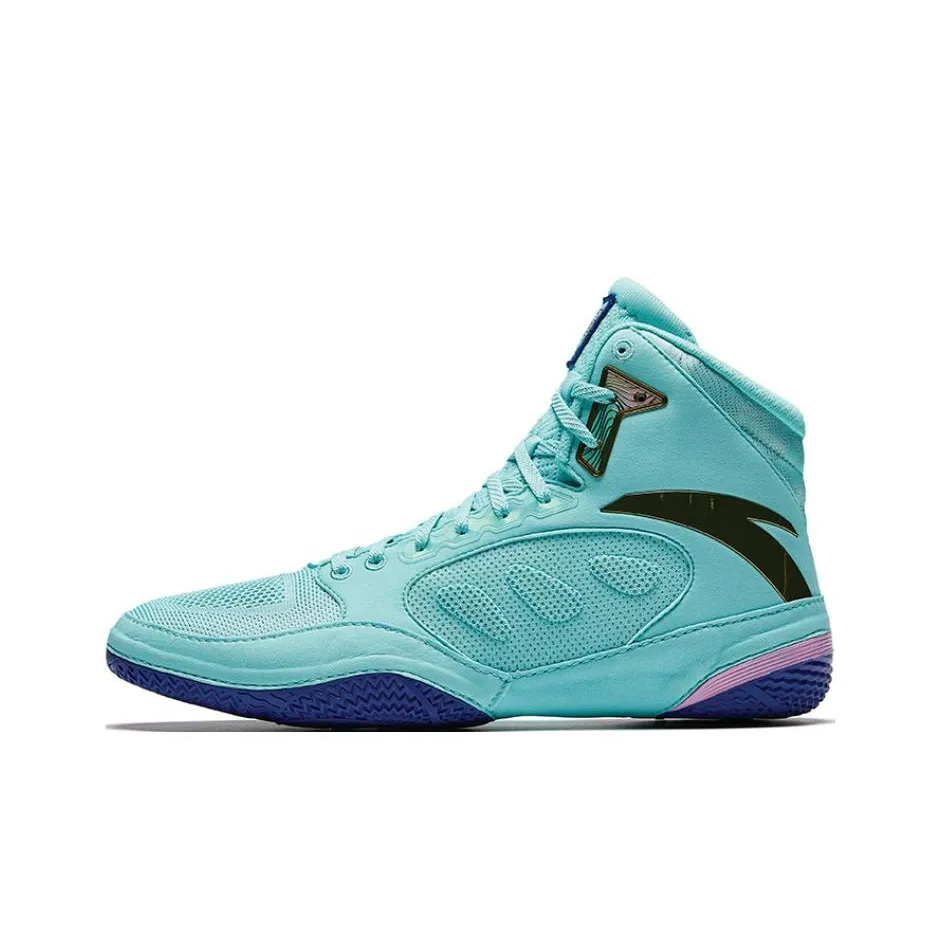 Anta Anti Slip Wear Resistant High Top Professional Wrestling Shoes Men's Green Black Blue