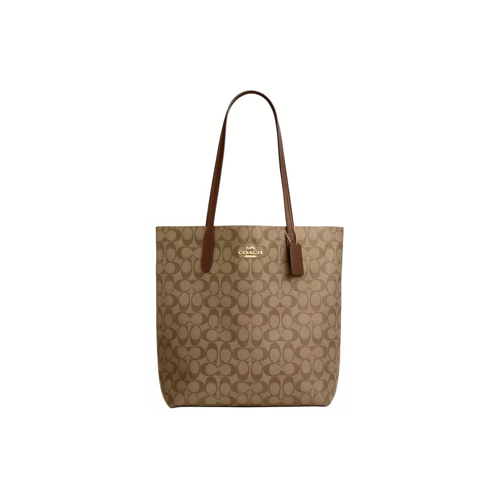 COACH Iconic Canvas With Leather Tote Bag, Shopping Bag, Shoulder Bag, Handbag Tubas Women's Gold & Khaki