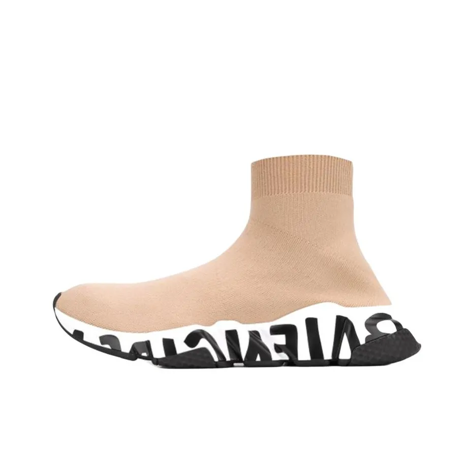 Balenciaga Speed Graffiti Sneakers 'Beige Knit With White And Black Graffiti Sole Unit'