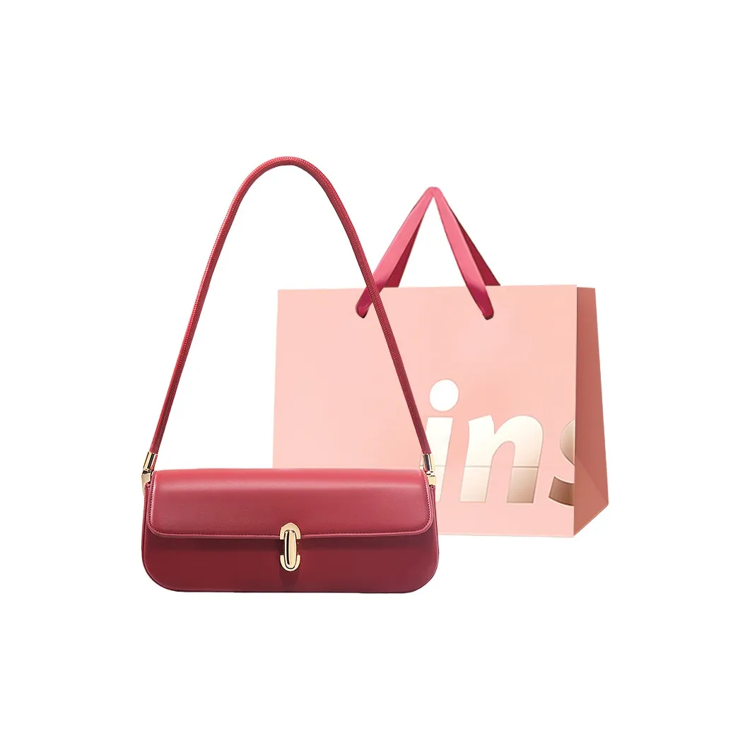 WHEELY BABY+ ПУ (полиуретан) Багетная сумка Сумка на плечо Женская Красная Коричневая