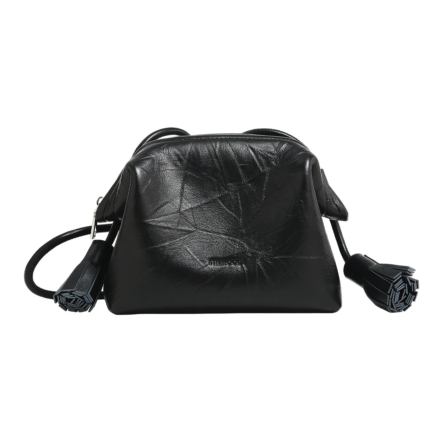 Miao Di Натуральная кожа Сумка из крупнозернистой текстуры коровьей кожи Кошелек для монет Сумка через плечо Маленькая сумка Женская Трюфельный черный