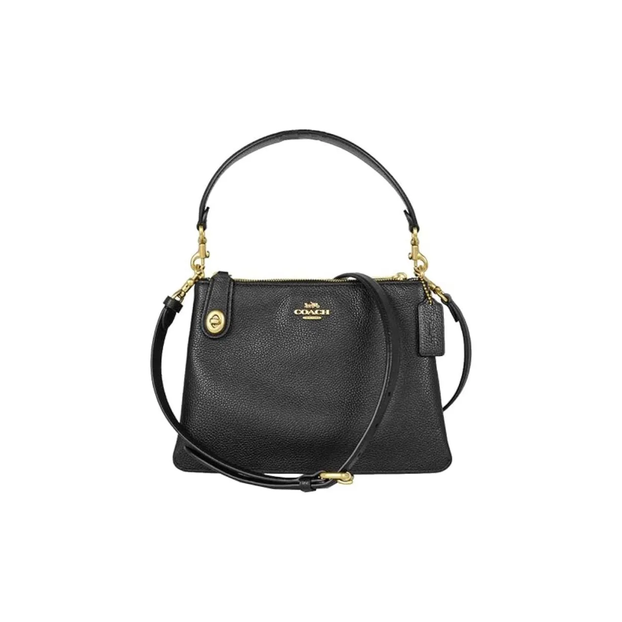 COACH Zip Shoulder Bag Pebbled Leather Handbag Women's Black