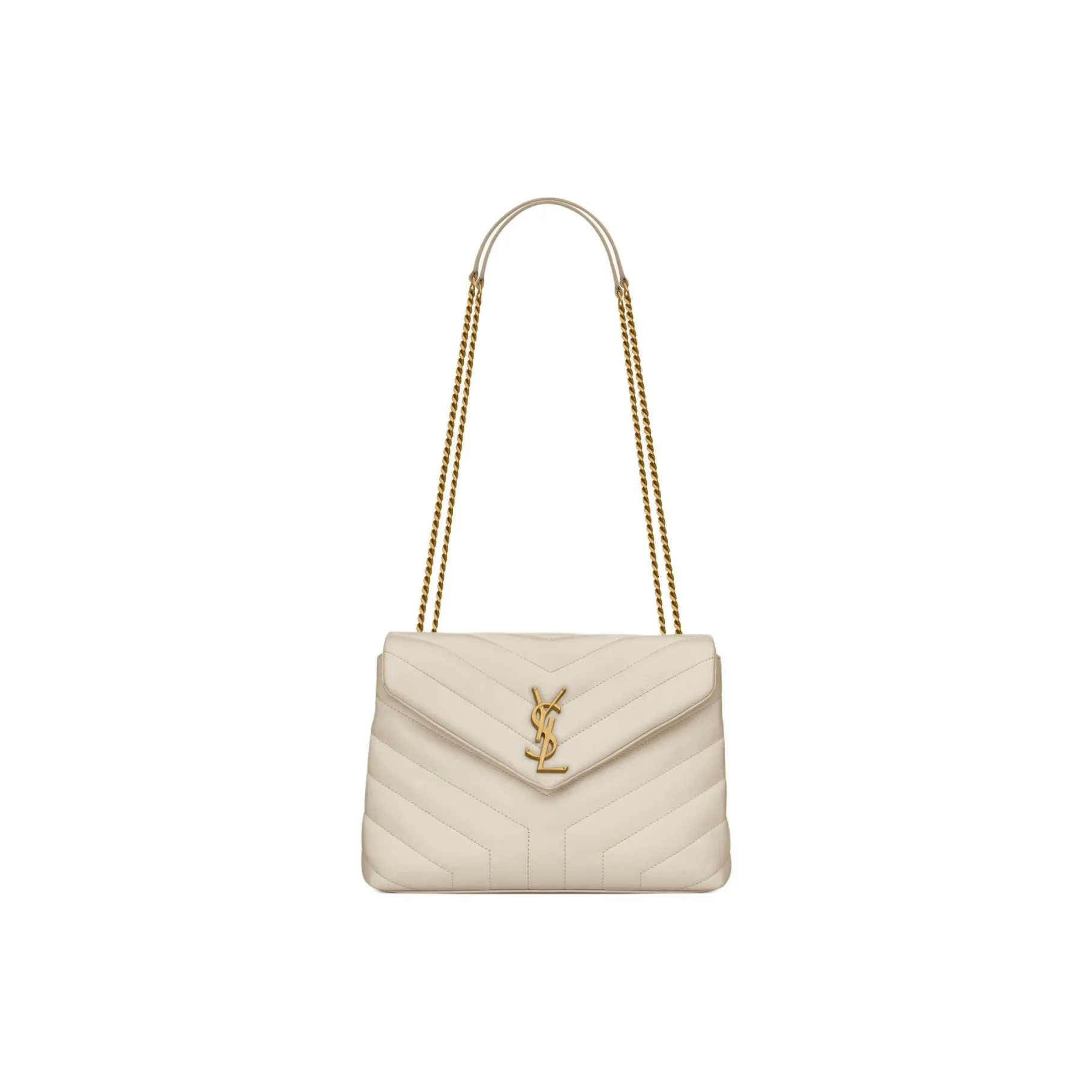 SAINT LAURENT LOULOU Cow Leather Portable Crossbody Bag, Shoulder Bag Women's Vintage White