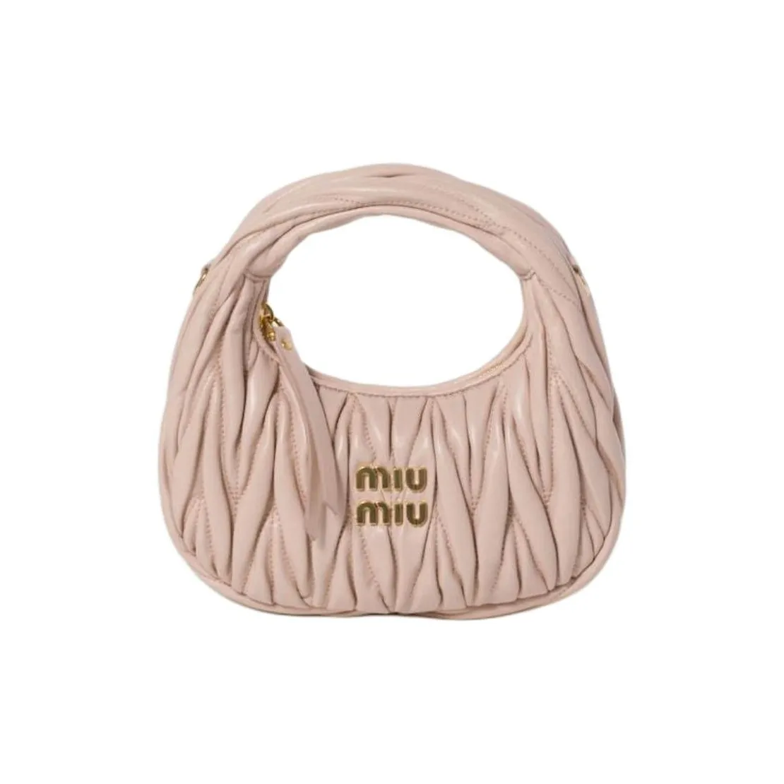 MIU MIU Wander Series Soft Sheep Leather Hobo Bag, Shoulder Bag, Crossbody Handbag Mini Women's Light Pink