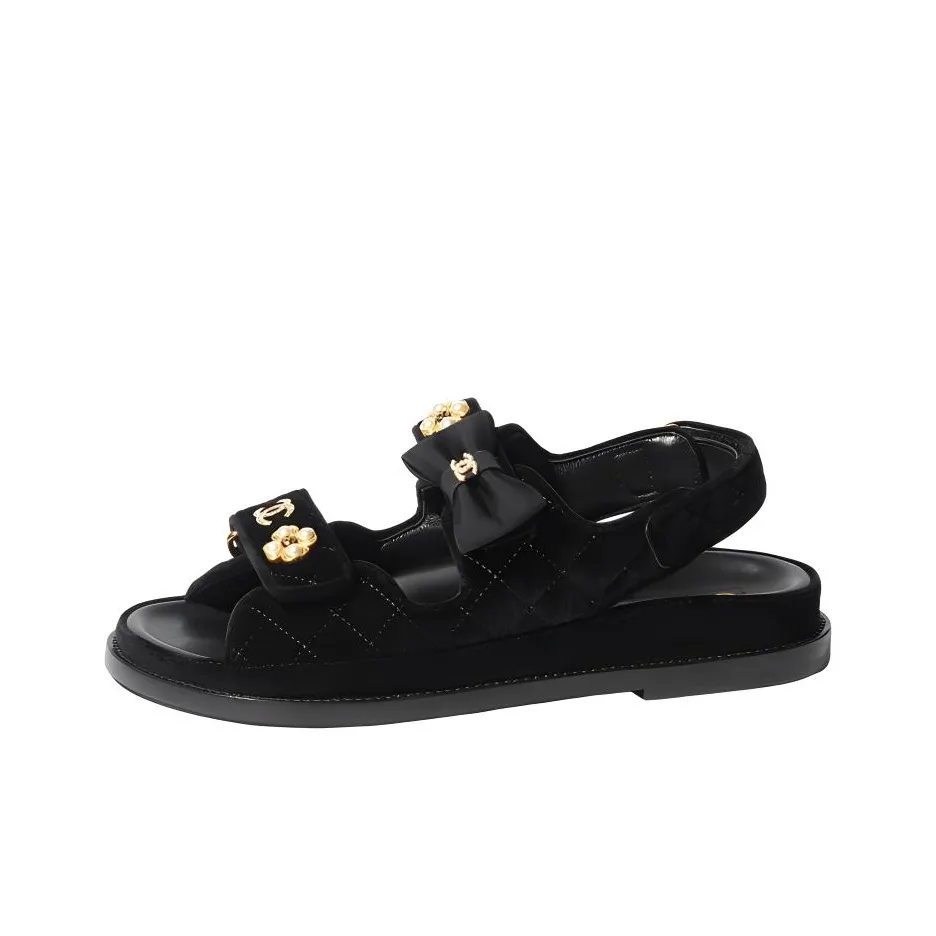 CHANEL Quilted Sandal Black Velvet Women's