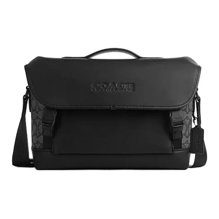 COACH League Коровья кожа с тканевой сумкой через плечо большая мужская черная