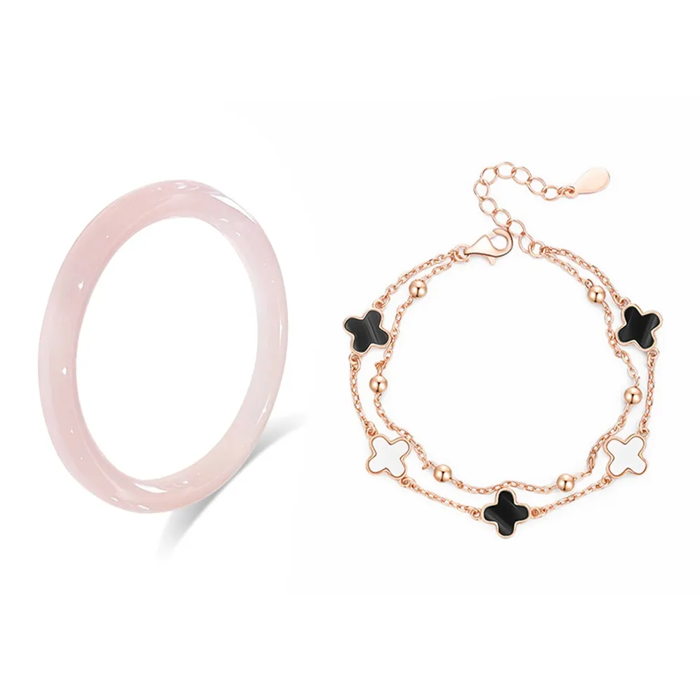 MUYAN Цветная глазурь Вишневый цветок Four Leaf Clover Браслет Комплект Женский