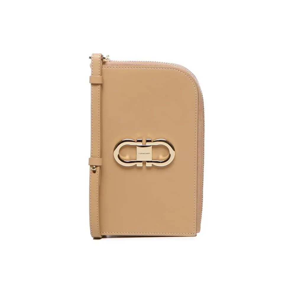 FERRAGAMO GANCINI Cow Leather Cell Phone Pouch, Shoulder Bag, Crossbody Bag, Wallet Women's Brown