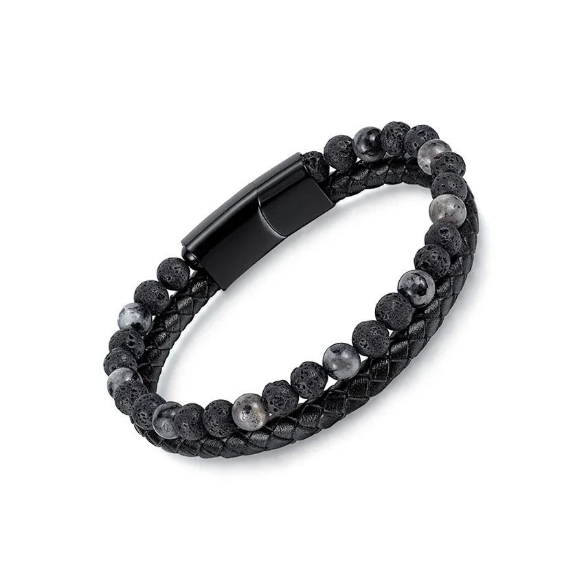 CHIMERA Artificial Leather Cord Titanium Steel Beaded Bracelet Jewelry Men's