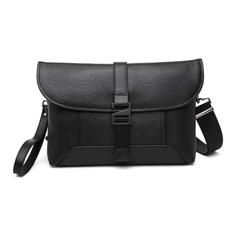 Old Man's Head Top Grain Cow Leather Crossbody Backpack Shoulder Bag Regular Men's Black