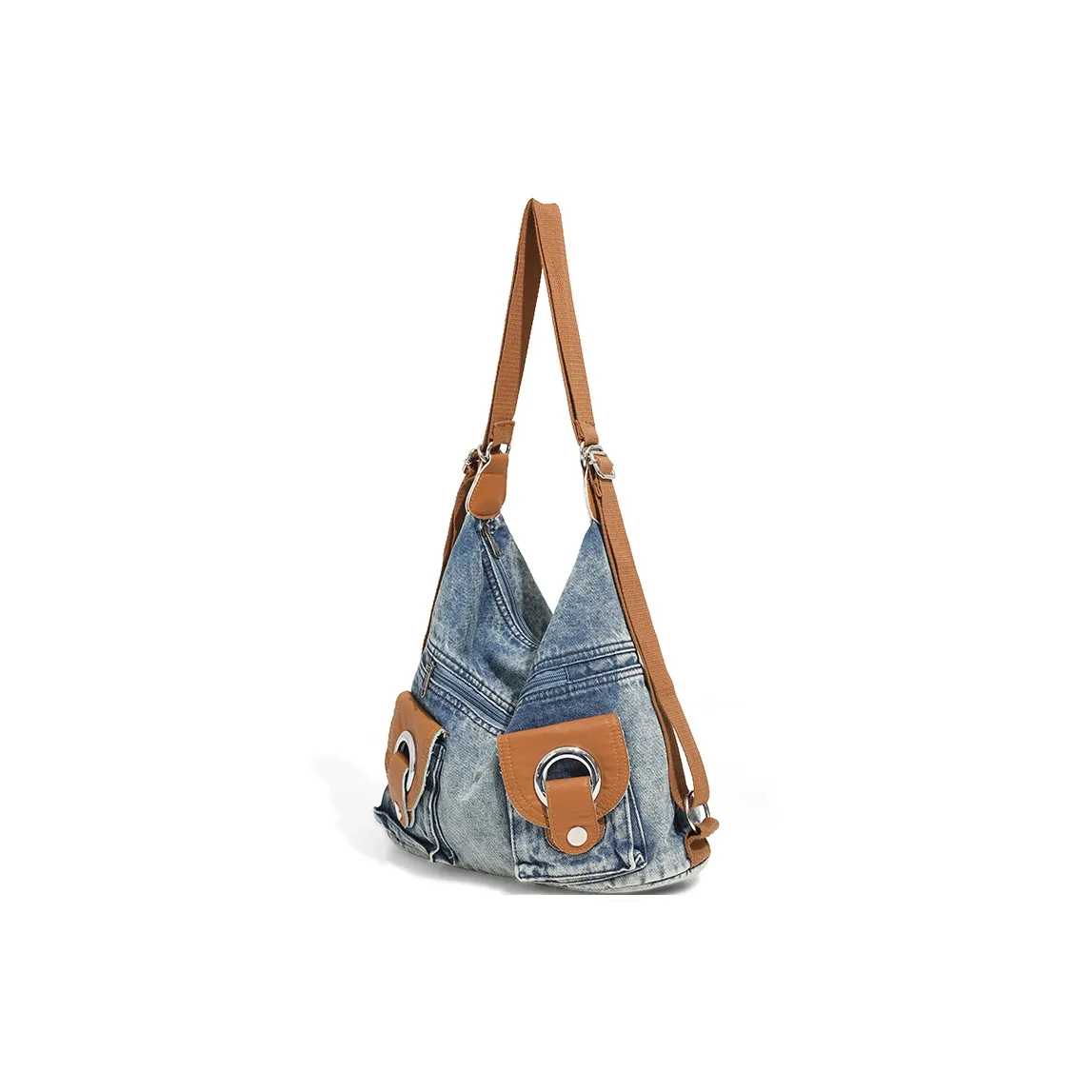 Ceion Keust Denim Texture Backpack Commute Versatile Shoulder Bag, Crossbody Bag Women's Blue