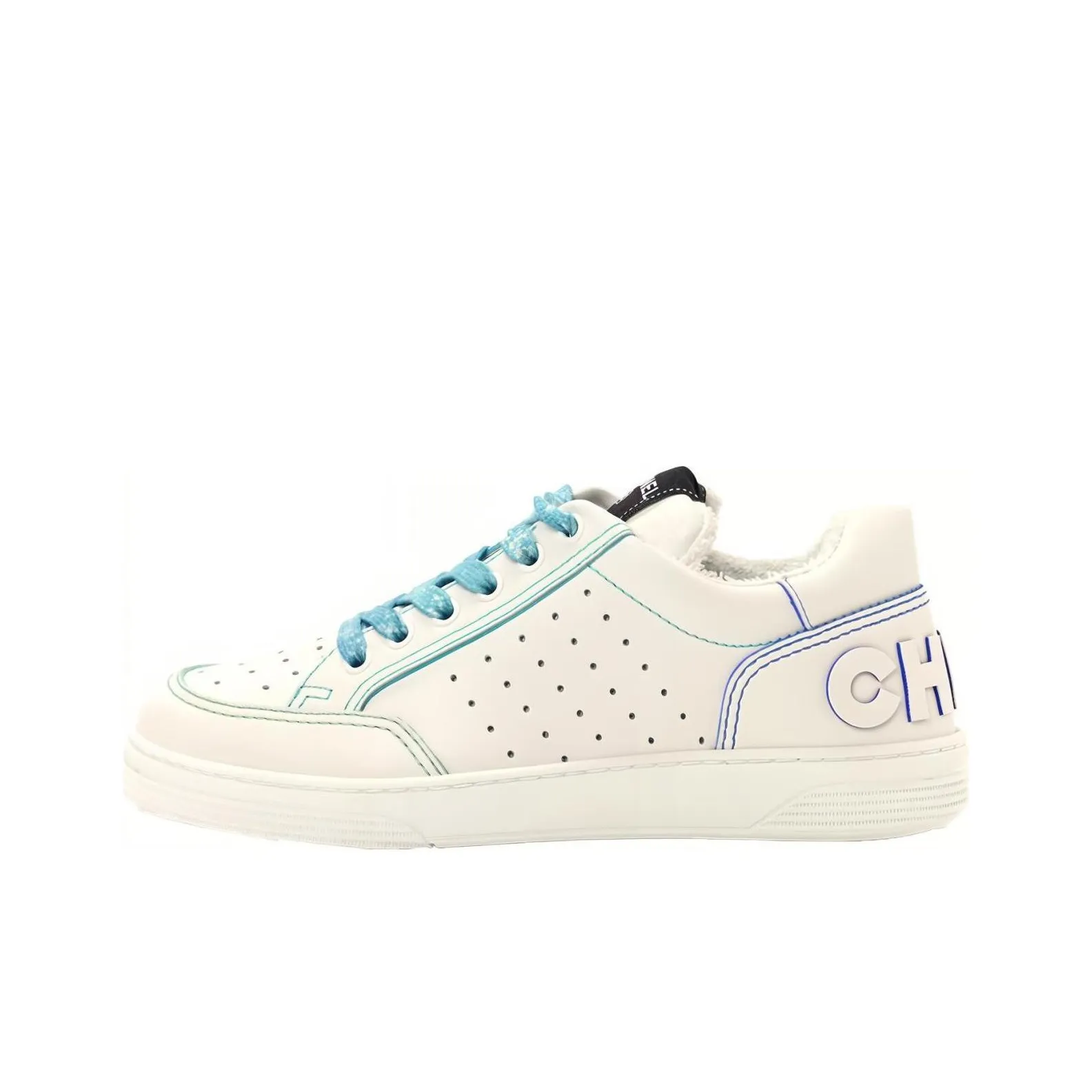 CHANEL Low Top Stylish Skateboarding Shoes Women's White Blue