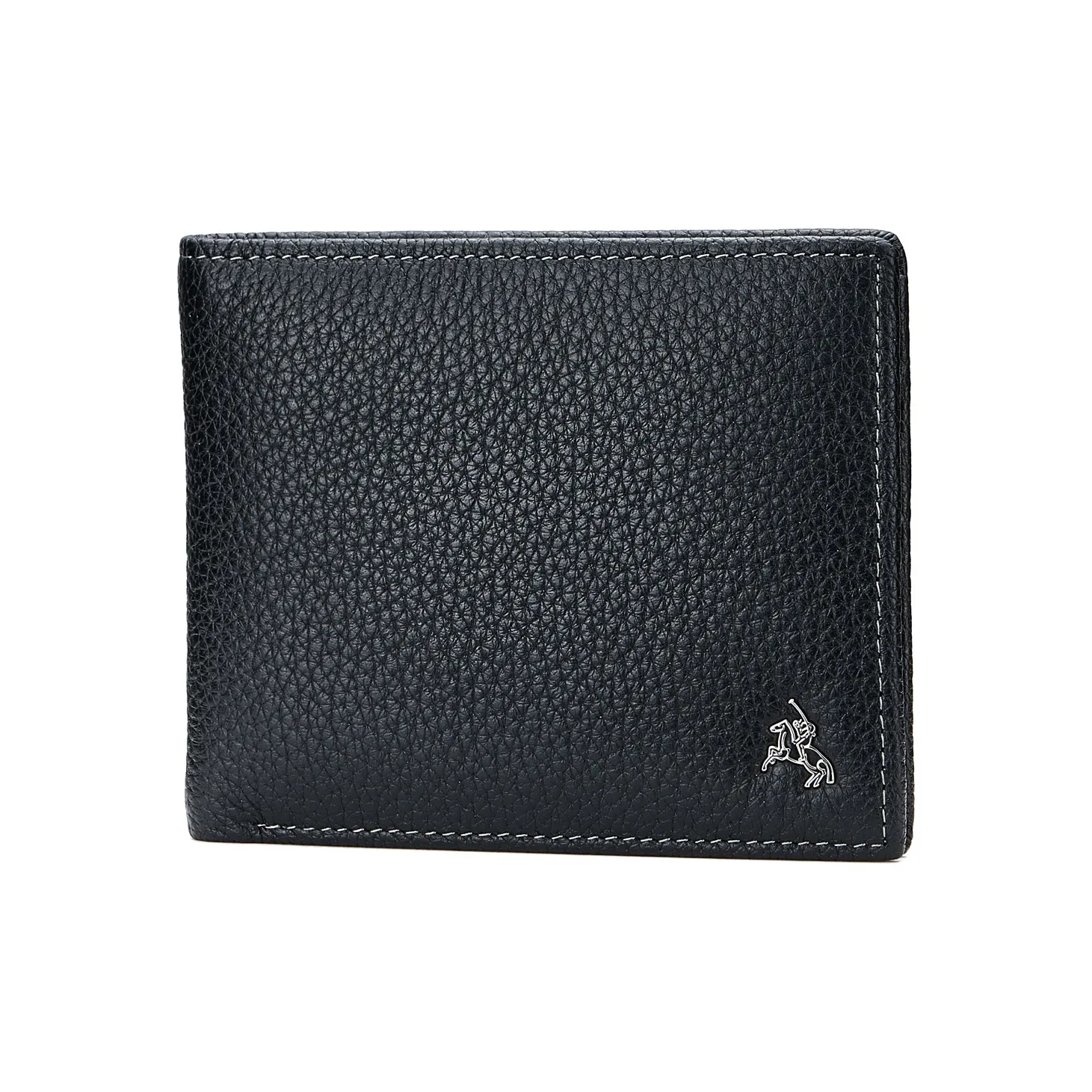POLOMEISDO Top Grain Cow Leather Cropped Wallet Men's Black/White Thread
