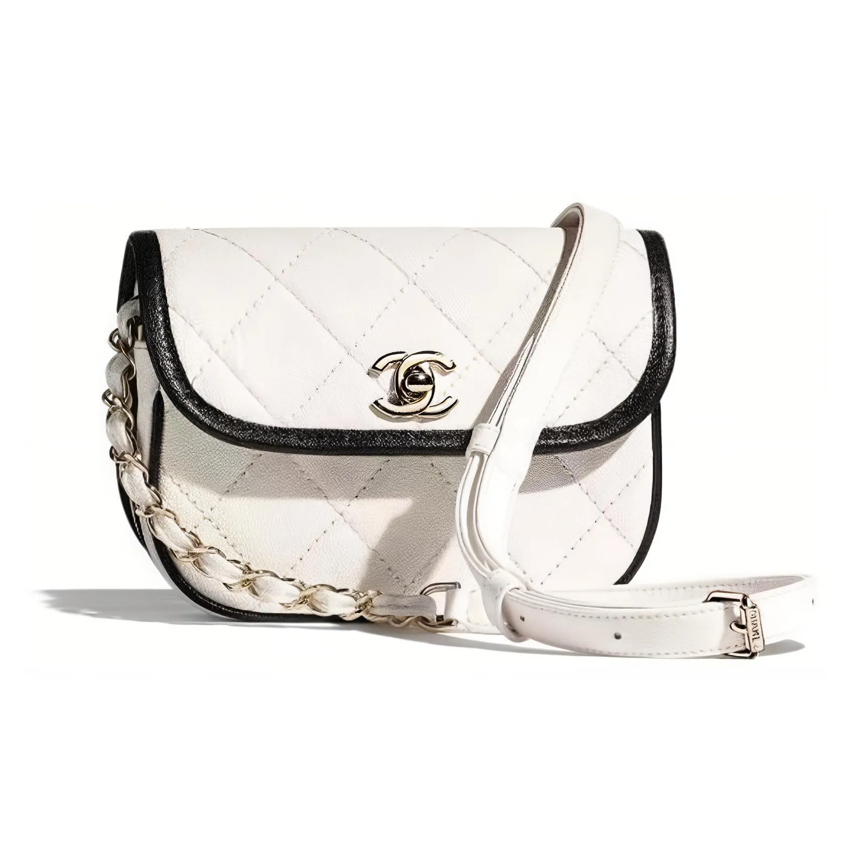 CHANEL Calfskin Messenger Bag, Crescent Bag, Crossbody Bag, Shoulder Bag Women's Black White