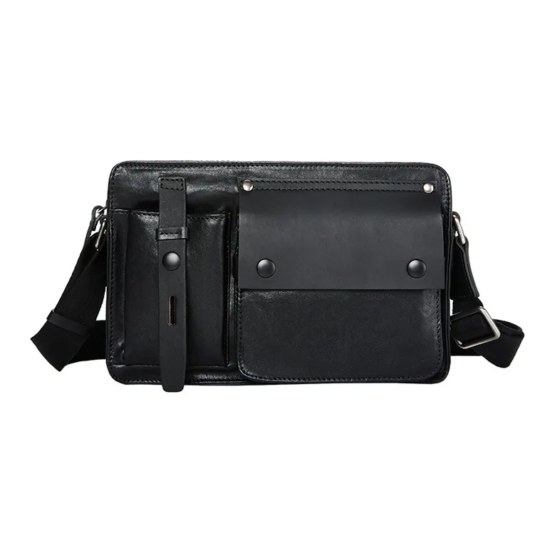 DOSRFINI Cow Leather Shoulder Bag, Crossbody Bag Men's Black