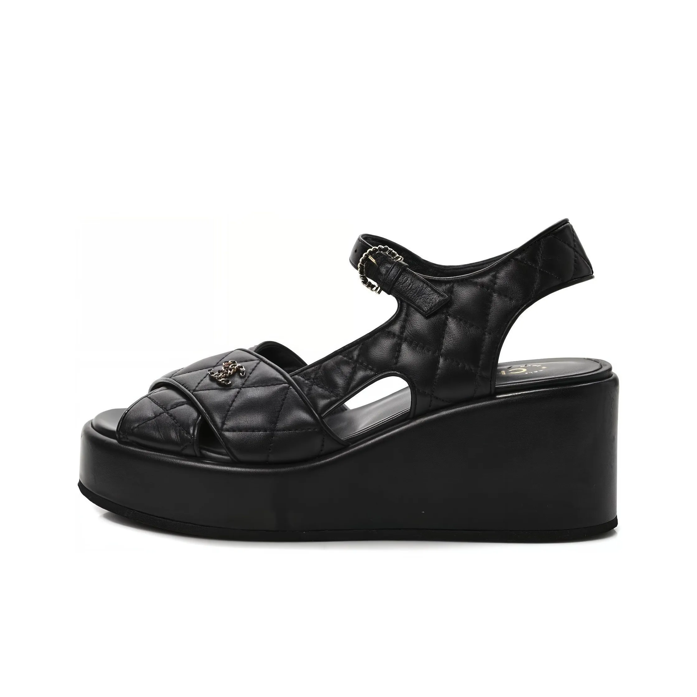 CHANEL One Strap Sandals Women's Black