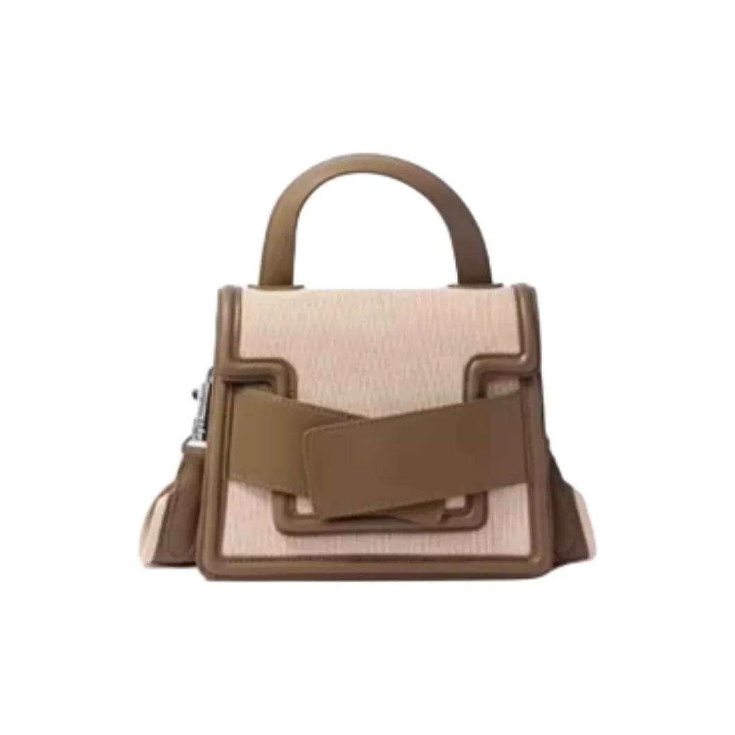 BOB ORE BLUE COLLECTION Genuine Leather With Canvas Shoulder Bag, Crossbody Bag, Handbag Medium Size Women's Mud