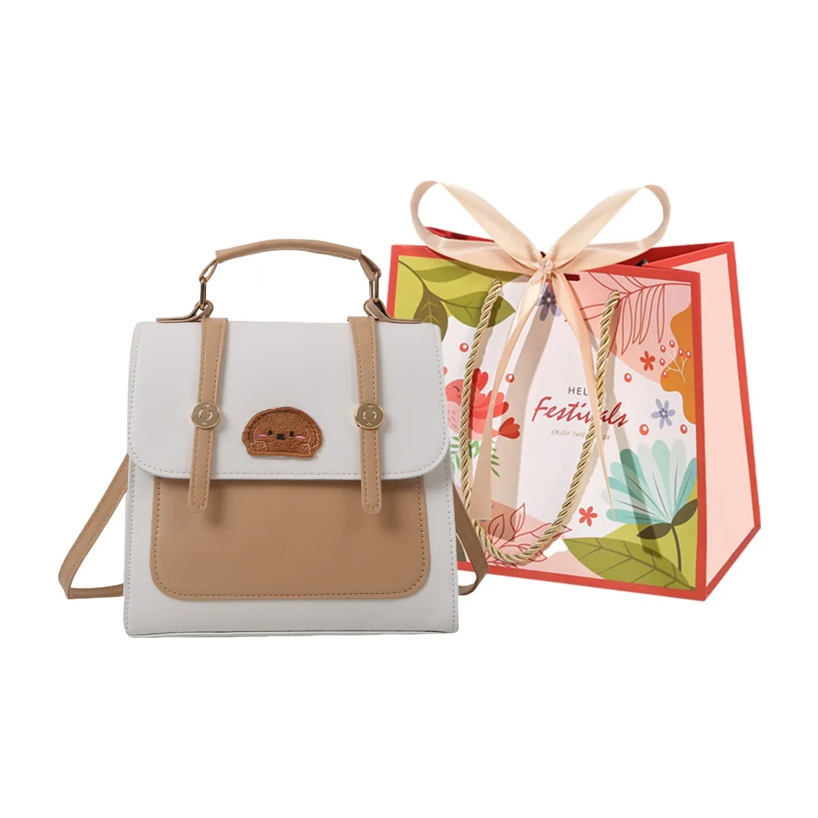 Cwatcun PU Backpack Regular Women's White/Khaki/Coffee/Black