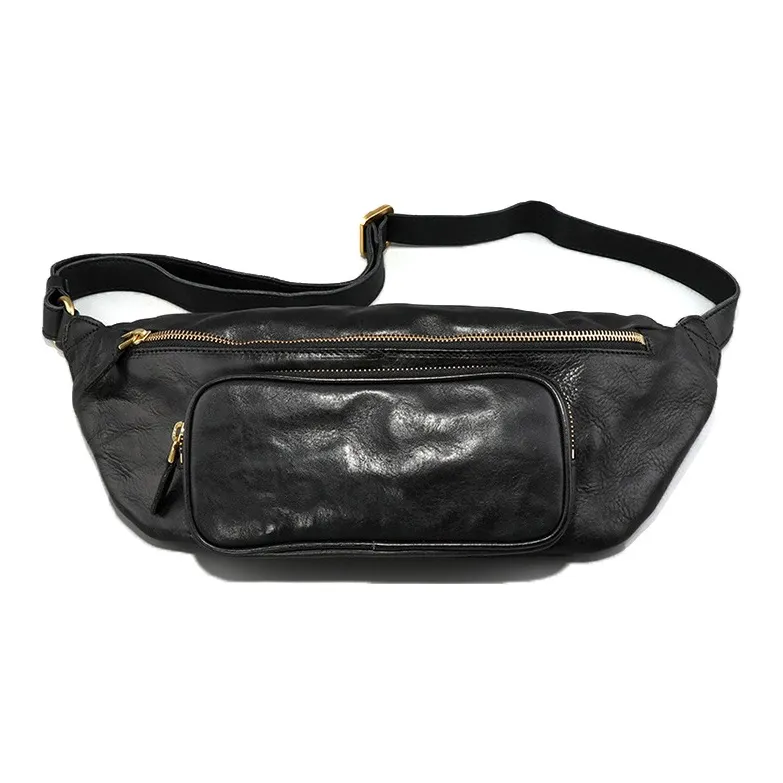 DOSRFINI Коровья кожа Одно плечо Сумка через плечо Sling Сумка Обычный Мужской Черный Закатно-желтый