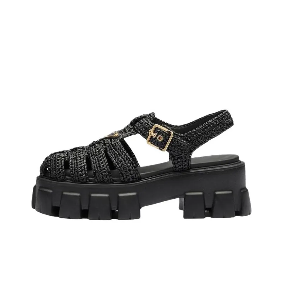 PRADA Caged Flatform Raffia Sandals