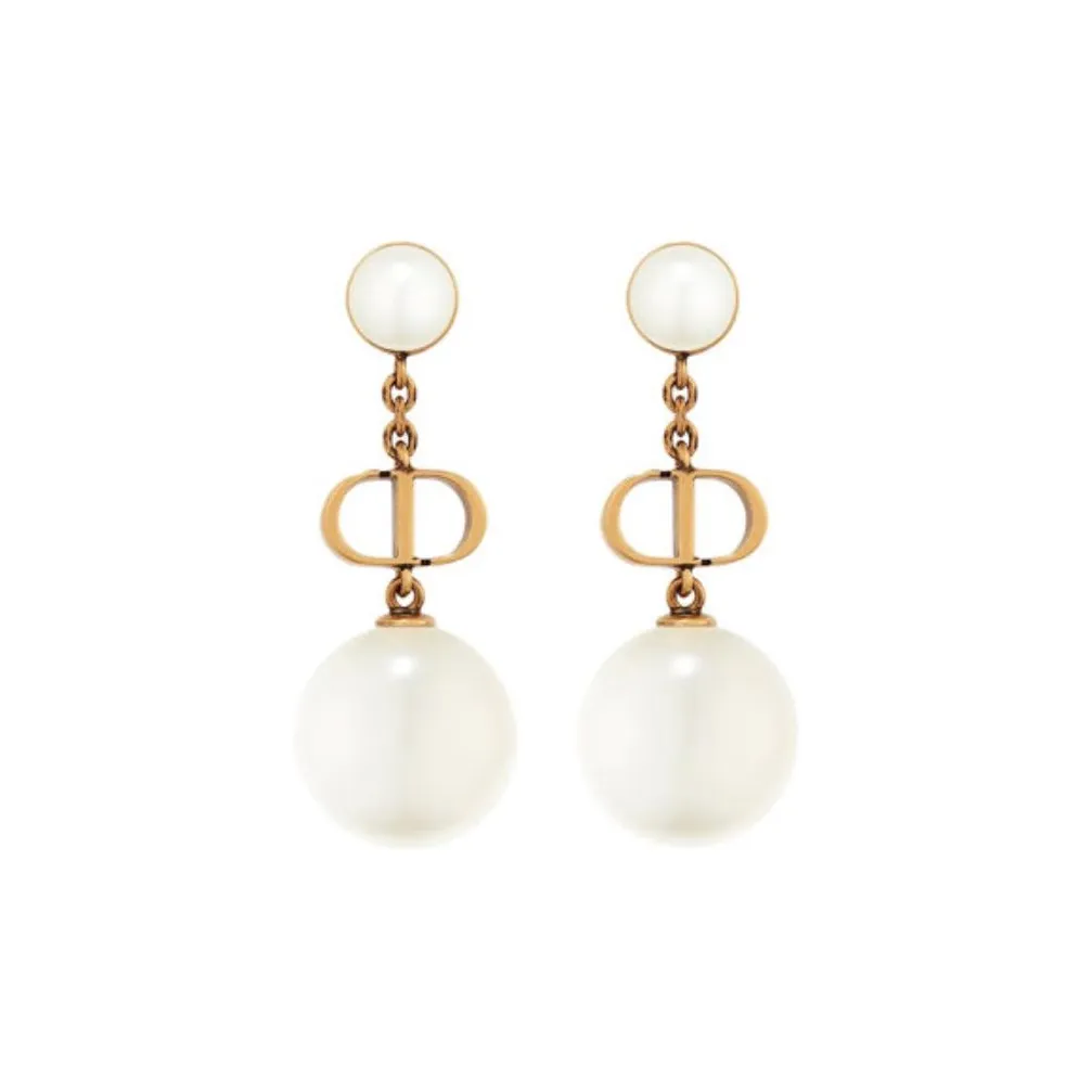 DIOR Resin Pearl, Metal, Gold Plated Earrings Women's Gold
