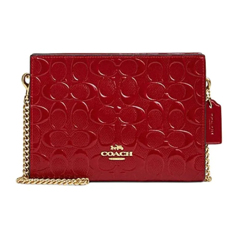 COACH Cow Leather Shoulder Bag, Crossbody Bag Small Size Women's Red