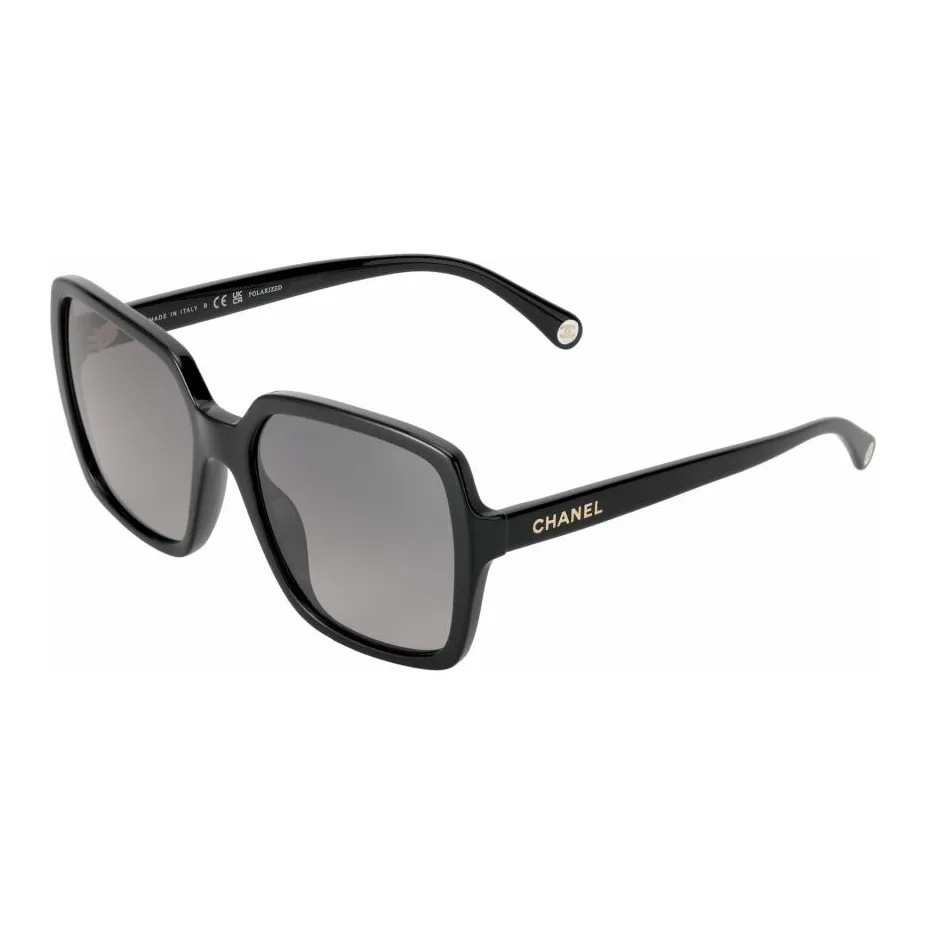 CHANEL Plate Frame Irregular Shape Sunglasses Unisex Black