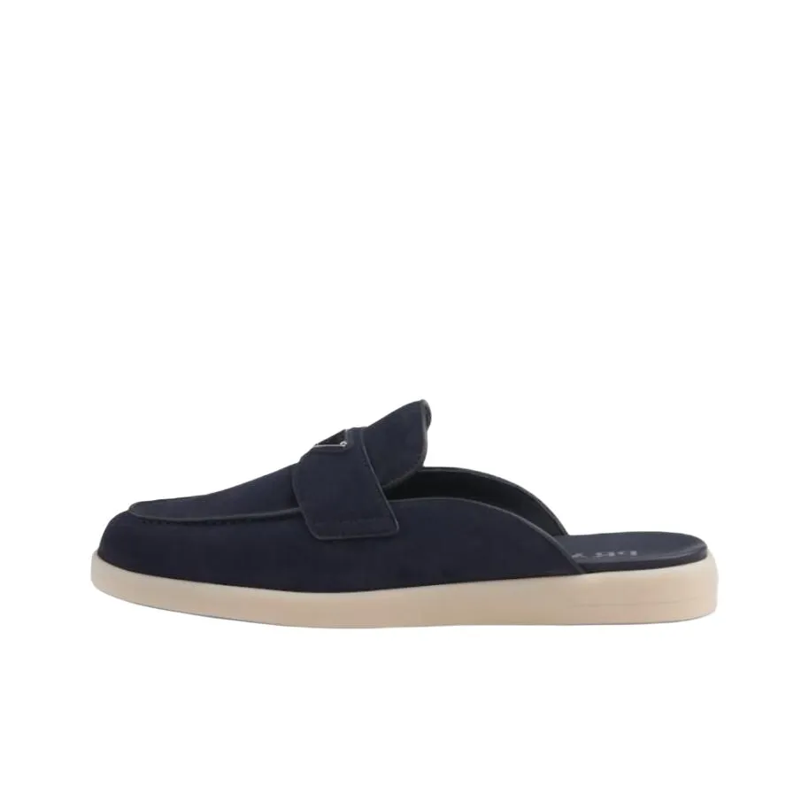 PRADA Triangle-logo Backless Suede Loafers