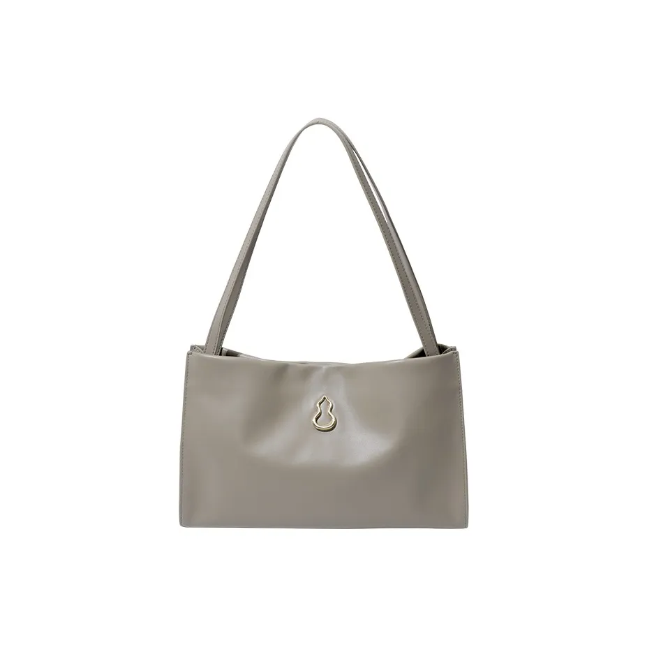 BAMPO Cow Leather Tote Bag Shoulder Bag Small Size Women's Light Gray White/Pure Black/Caramel