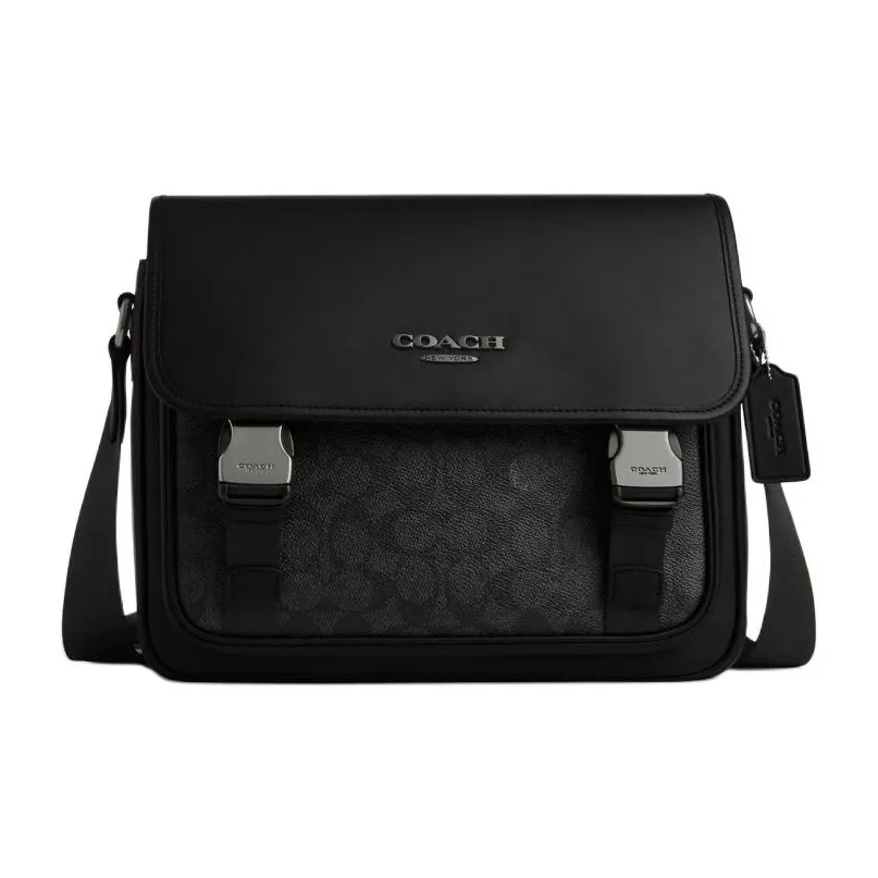 COACH Messenger Coated Canvas With Smooth Calfskin Messenger Bag Shoulder Bag Crossbody Bag Men's Charcoal Gray