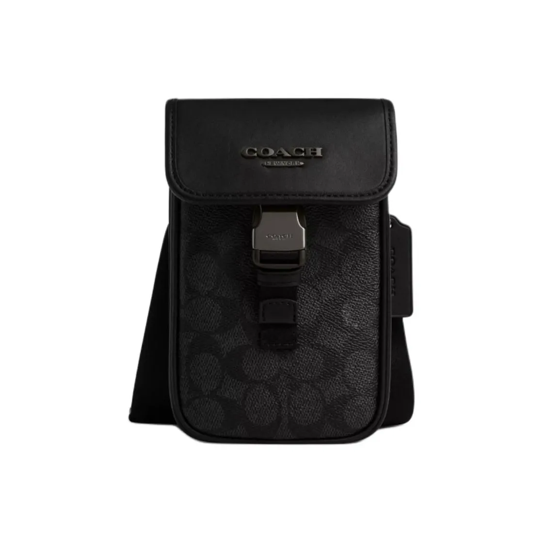 COACH Покрытый холст с гладкой телячьей кожей чехол для телефона сумка через плечо мужской угольно-серый
