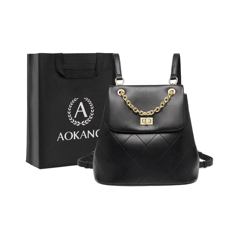 AOKANG Коровья кожа Коммутирование Рюкзак Сумка с цепочкой Средний Женский Классический черный