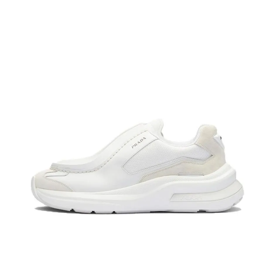 PRADA Brushed Leather Sneakers Bike Fabric Suede White
